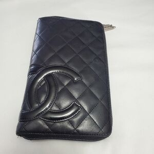 Chanel Cambon Ligne Quilted Leather Zip Around Wallet Black Pink Organizer